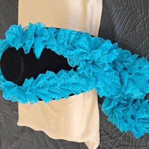 Handmade Crochet Ruffled Teal Lace Scarf